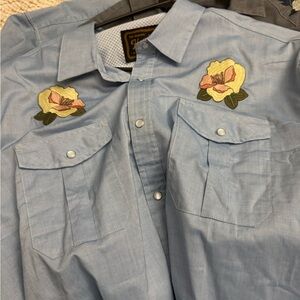 Howler Brothers Light Blue Button-Down Shirt with Floral Embroidery